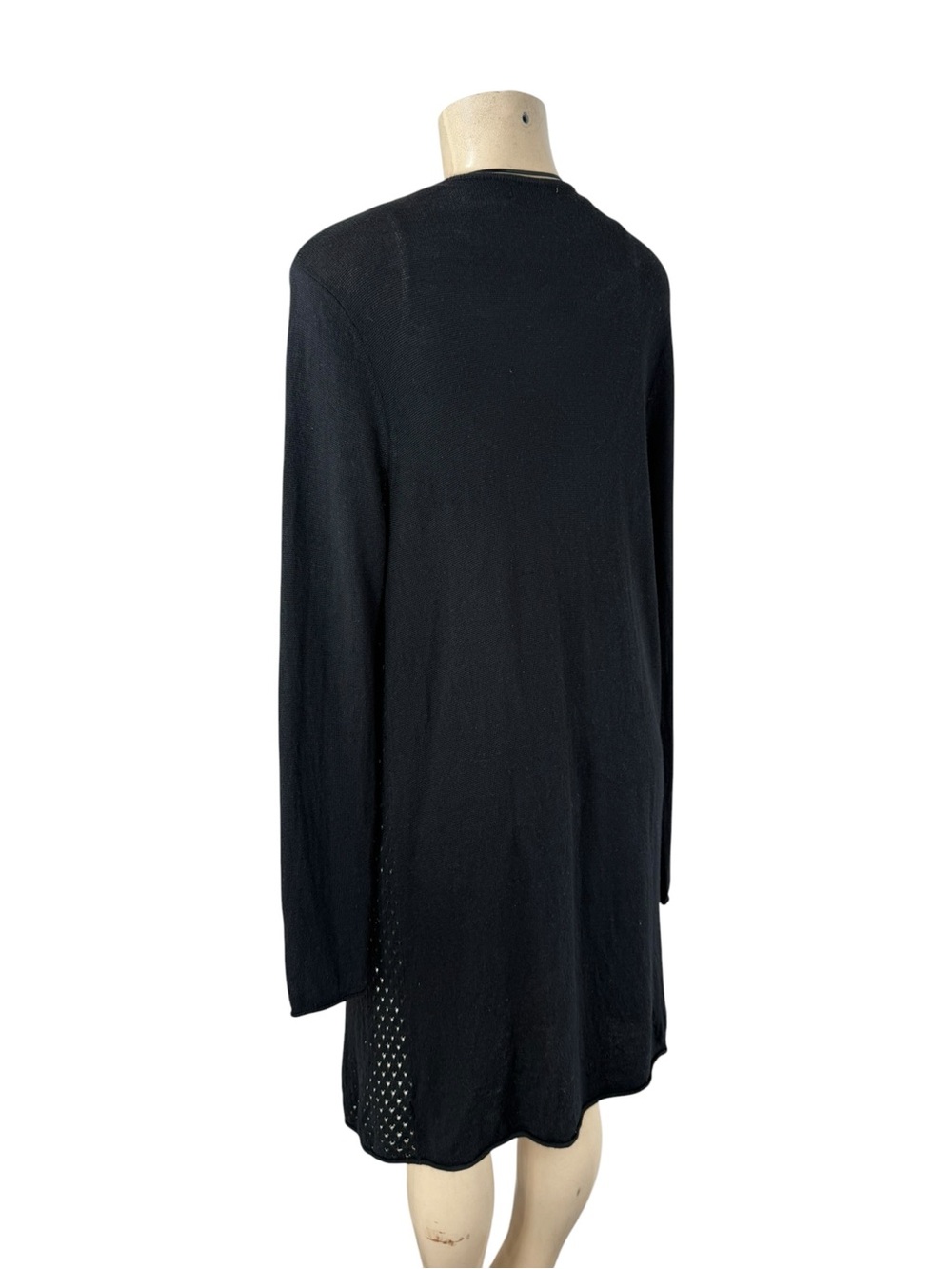 NEIMAN MARCUS Cashmere & Silk Black Knit Open Front Cardigan Long Sleeve Size L - Picture 4 of 5